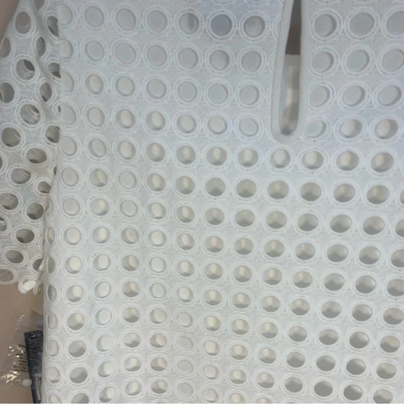 Tahari Circle Eyelet White Lace Shift Dress - Picture 12 of 15